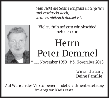 Traueranzeigen von Peter Demmel | trauer.merkur.de