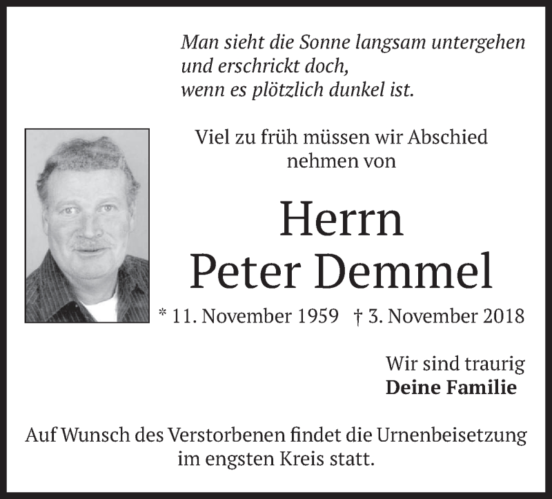 Traueranzeigen von Peter Demmel trauer.merkur.de