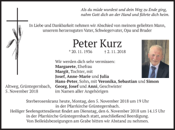 Traueranzeige von Peter Kurz von merkurtz
