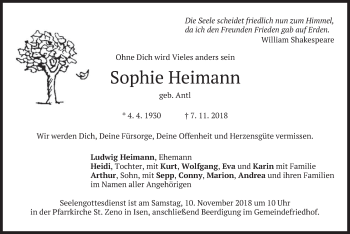 Traueranzeige von Sophie Heimann von merkurtz