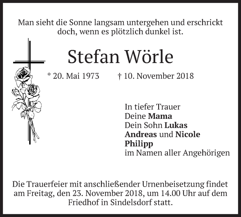  Traueranzeige für Stefan Wörle vom 17.11.2018 aus merkurtz
