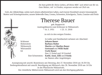 Traueranzeige von Therese Bauer von merkurtz