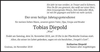 Traueranzeige von Tobias Diepold von merkurtz