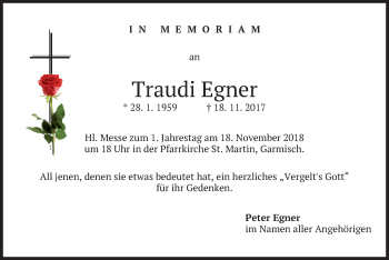 Traueranzeige von Traudi Egner von merkurtz
