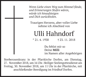 Traueranzeige von Ulli Hahndorf von merkurtz