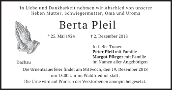 Traueranzeige von Berta Pleil von merkurtz