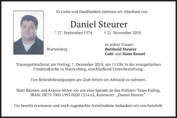 Traueranzeige von Daniel Steurer von merkurtz