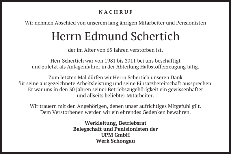  Traueranzeige für Edmund Schertich vom 18.12.2018 aus merkurtz