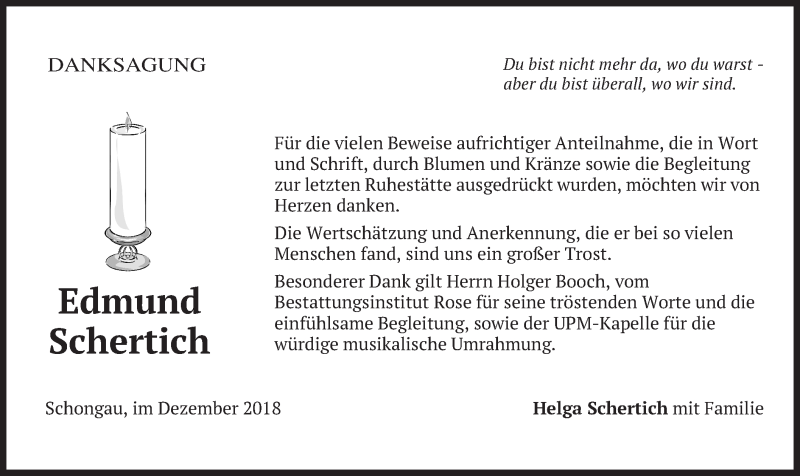  Traueranzeige für Edmund Schertich vom 22.12.2018 aus merkurtz