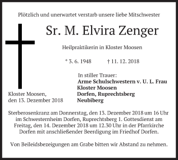 Traueranzeige von Elvira Zenger von merkurtz