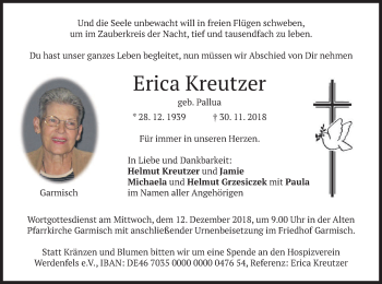 Traueranzeige von Erica Kreutzer von merkurtz