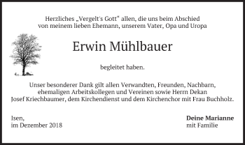 Traueranzeige von Erwin Mühlbauer von merkurtz
