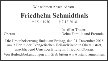 Traueranzeige von Friedhelm Schmidthals von merkurtz