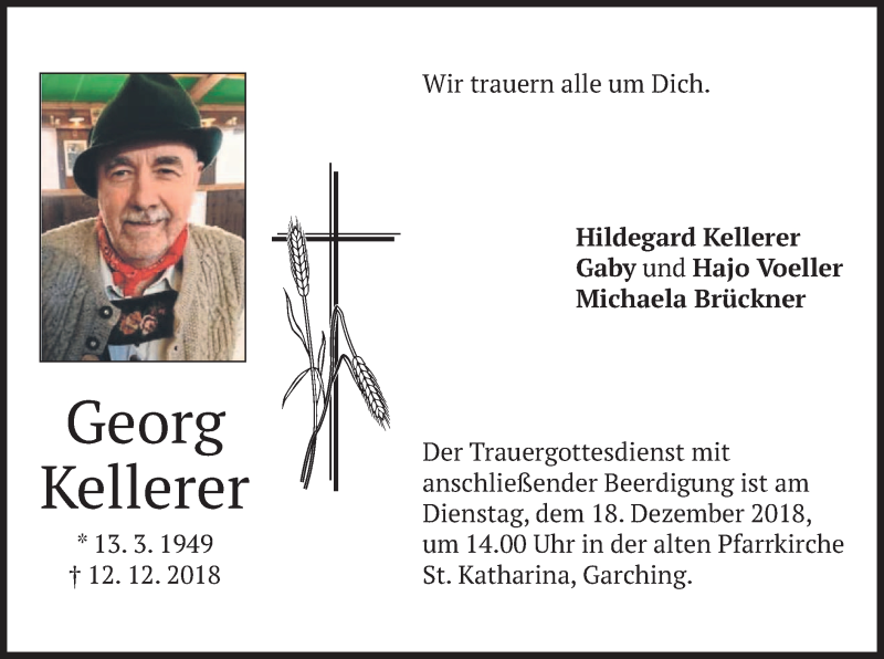  Traueranzeige für Georg Kellerer vom 15.12.2018 aus merkurtz