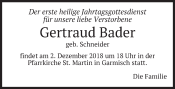 Traueranzeige von Gertraud Bader von merkurtz
