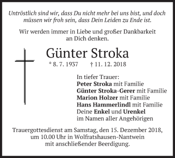 Traueranzeige von Günter Stroka von merkurtz