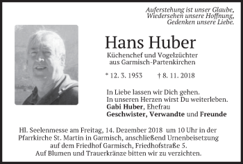 Traueranzeige von Hans Huber von merkurtz