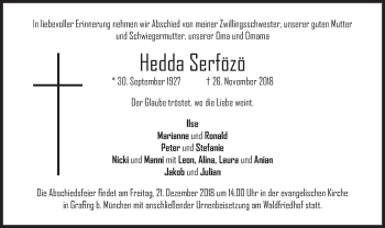 Traueranzeige von Hedda Serfözö von merkurtz