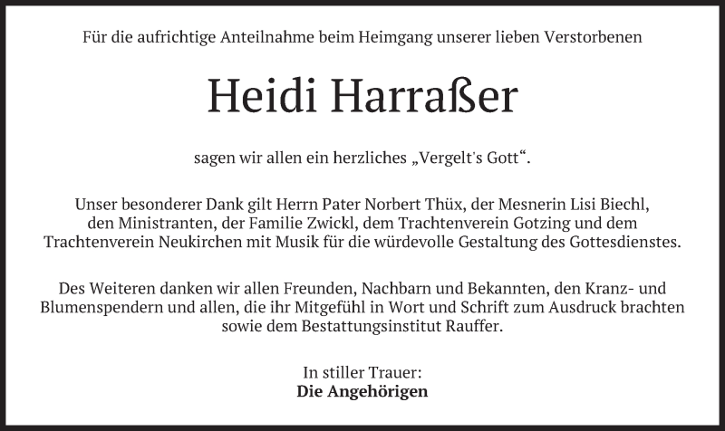  Traueranzeige für Heidi Harraßer vom 29.12.2018 aus merkurtz