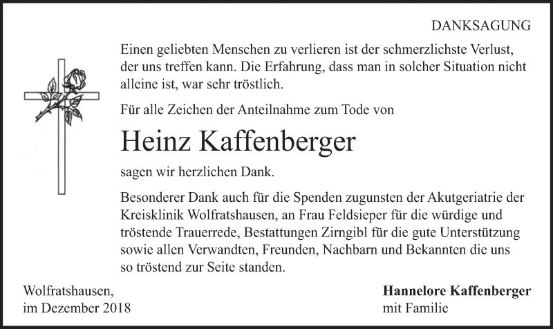  Traueranzeige für Heinz Kaffenberger vom 15.12.2018 aus merkurtz