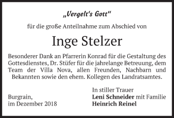 Traueranzeige von Inge Stelzer von merkurtz