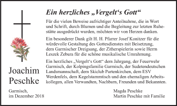 Traueranzeige von Joachim Peschke von merkurtz