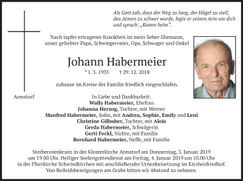 Traueranzeige von Johann Habermeier von merkurtz