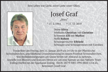 Traueranzeige von Josef Graf von merkurtz