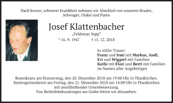 Traueranzeige von Josef Klattenbacher von merkurtz