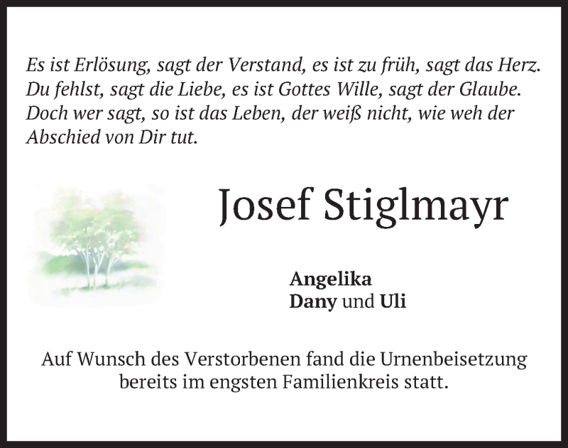  Traueranzeige für Josef Stiglmayr vom 18.12.2018 aus merkurtz