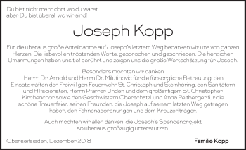 Traueranzeige von Joseph Kopp