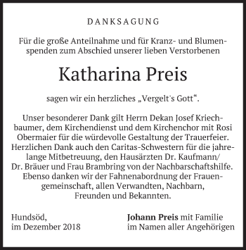 Traueranzeige von Katharina Preis von merkurtz