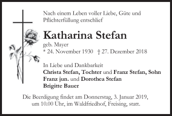 Traueranzeige von Katharina Stefan von merkurtz