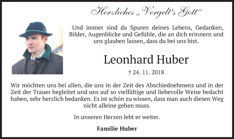  Traueranzeige für Leonhard Huber vom 13.12.2018 aus merkurtz