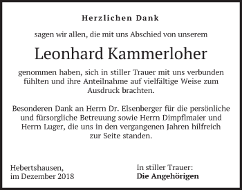 Traueranzeige von Leonhard Kammerloher von merkurtz
