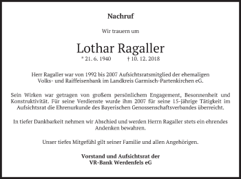 Traueranzeige von Lothar Ragaller von merkurtz