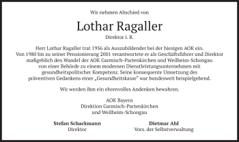 Traueranzeige von Lothar Ragaller von merkurtz