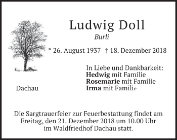 Traueranzeige von Ludwig Doll