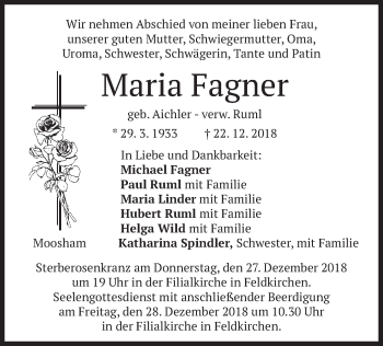 Traueranzeige von Maria Fagner von merkurtz