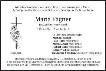 Traueranzeige von Maria Fagner von merkurtz
