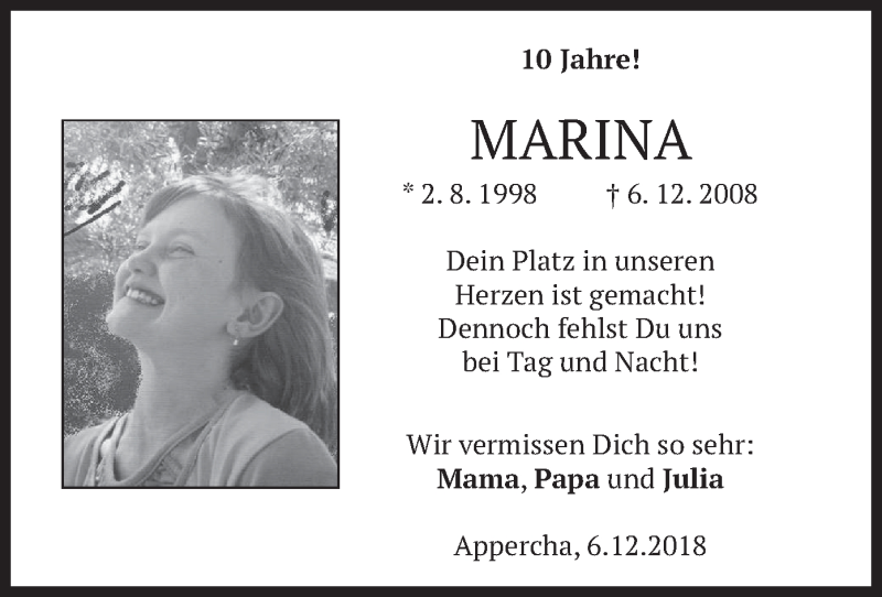 Traueranzeige für Marina Sedlmair vom 06.12.2018 aus merkurtz