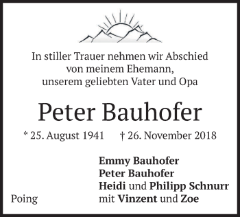 Traueranzeige von Peter Bauhofer von merkurtz