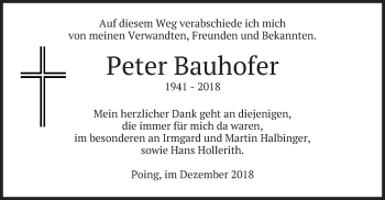 Traueranzeige von Peter Bauhofer von merkurtz