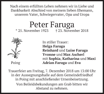 Traueranzeige von Peter Faruga von merkurtz