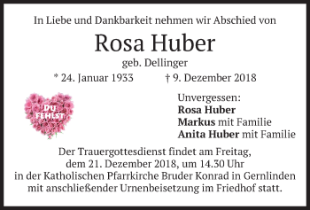 Traueranzeige von Rosa Huber von merkurtz