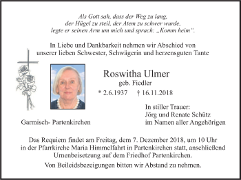 Traueranzeige von Roswitha Ulmer von merkurtz