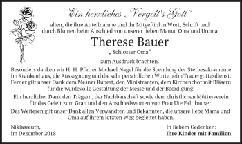 Traueranzeige von Therese Bauer von merkurtz