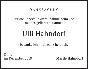 Traueranzeige von Ulli Hahndorf von merkurtz