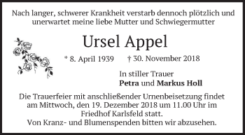 Traueranzeige von Ursel Appel von merkurtz