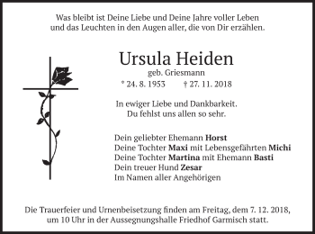 Traueranzeige von Ursula Heiden von merkurtz